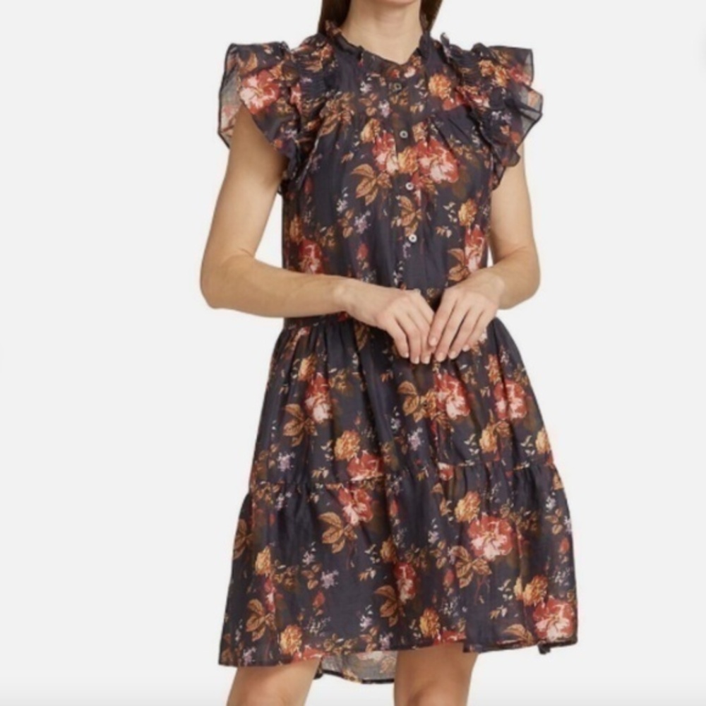 Sea NY Esme Navy Blue Floral A-Line Short Dress XS